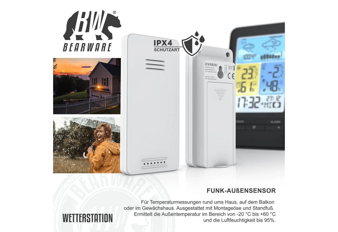 BEARWARE Wetterstation Funk mit Farbdisplay und Außensensor DCF Signal - Bild 4