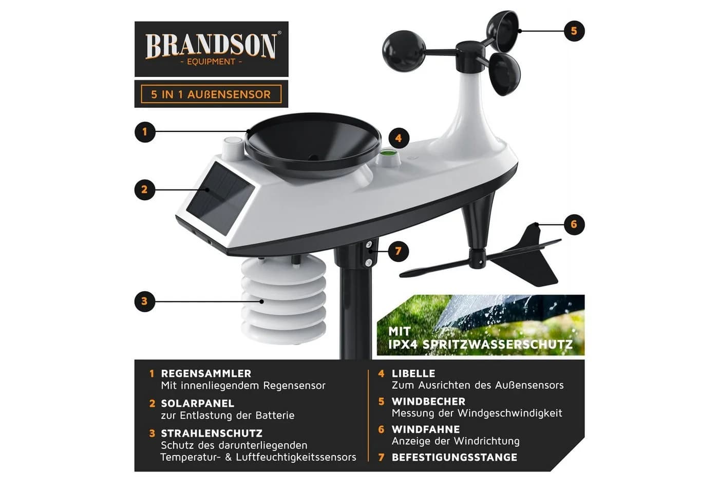 Brandson Funkwetterstation 5-in-1 Außensensor LED Farbdisplay DCF - Bild 4