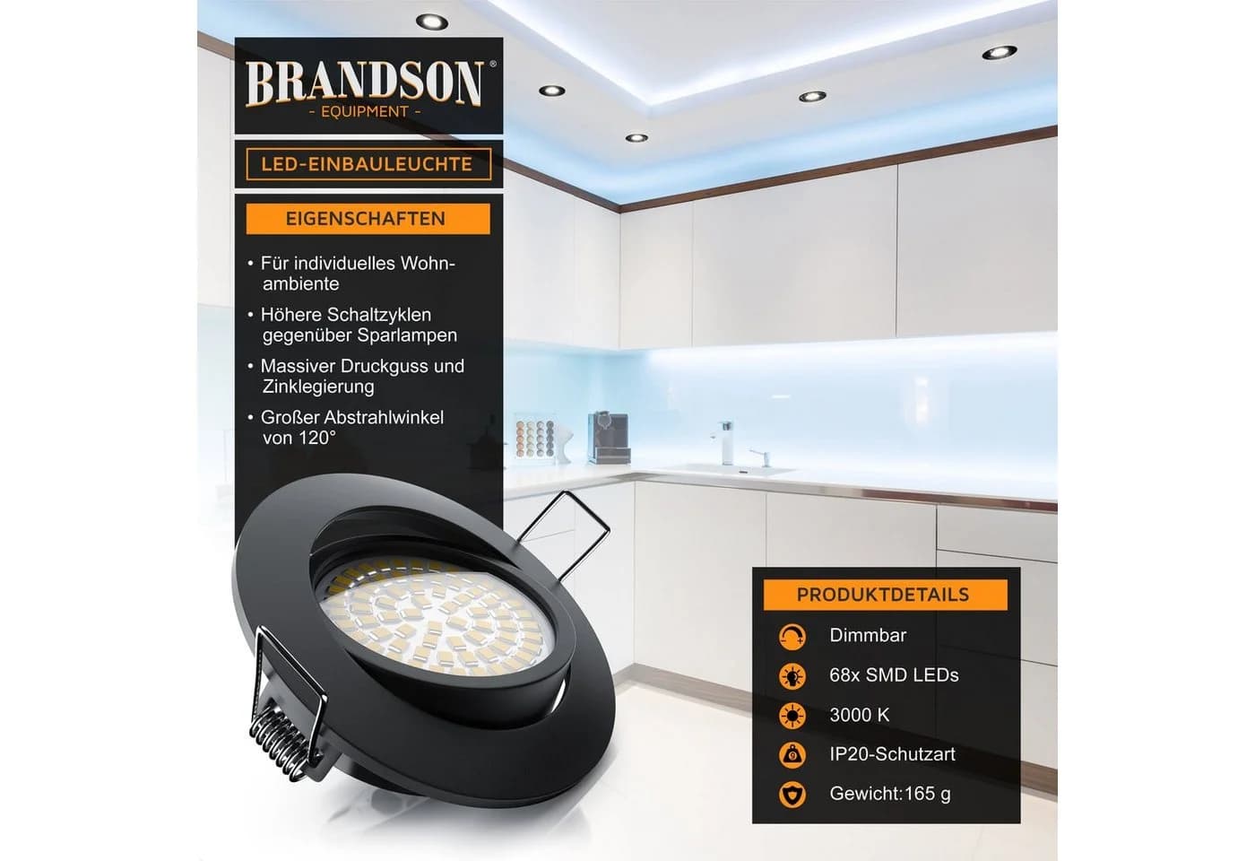 Brandson LED Einbaustrahler 10er Set Dimmbar Schwenkbar Schwarz - Bild 4