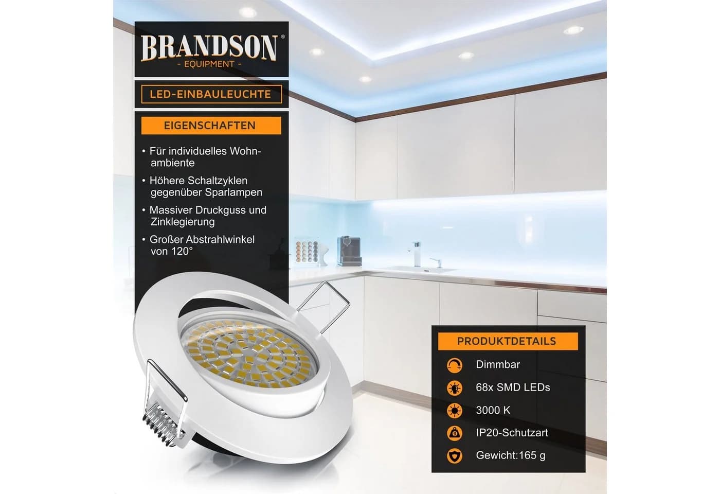 Brandson LED Einbaustrahler schwenkbar dimmbar warmweiß 3000K - Bild 3