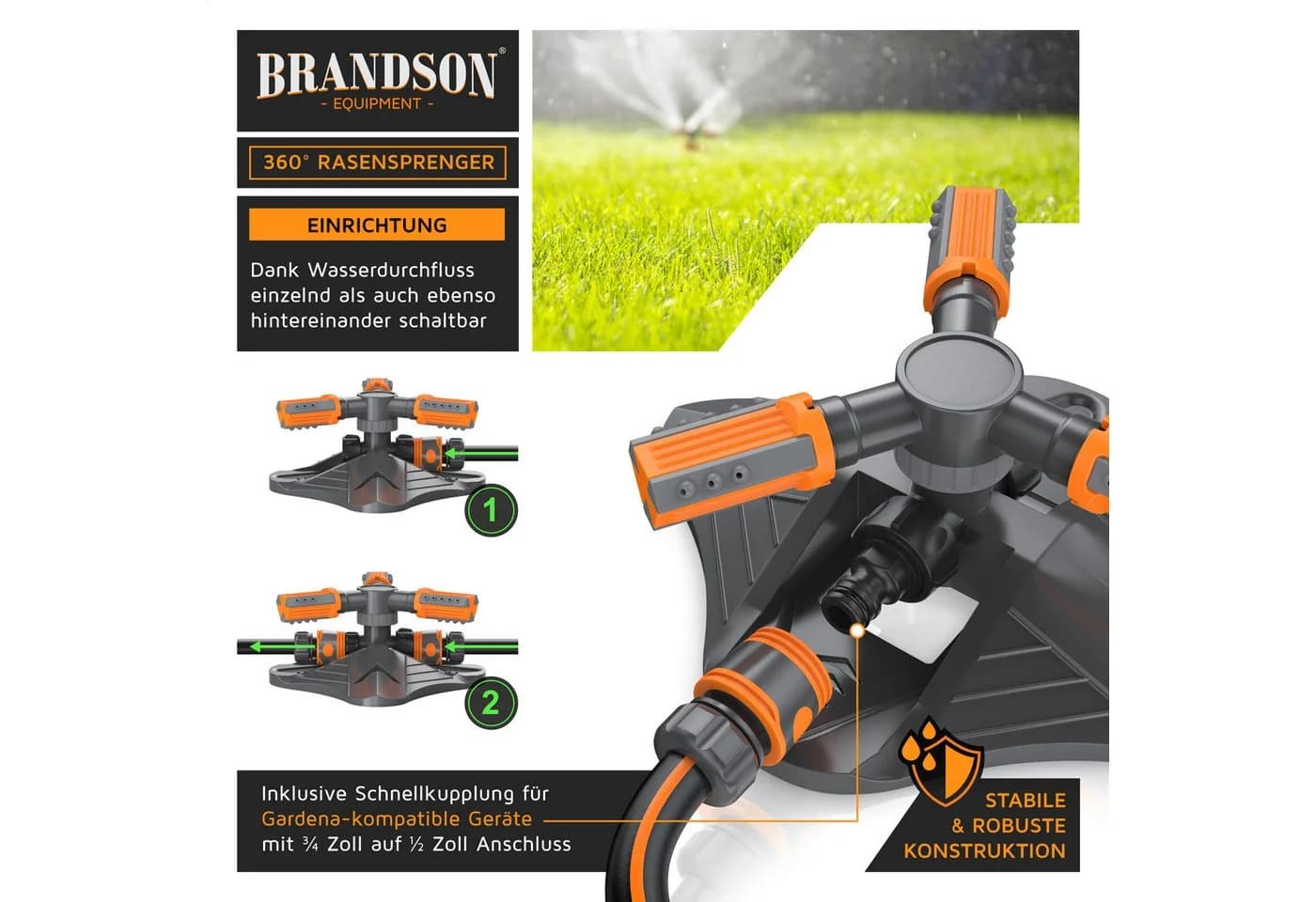 Brandson 2x Kreisregner Garten Sprinkler 360° Rasensprenger 3 Arm - Bild 5