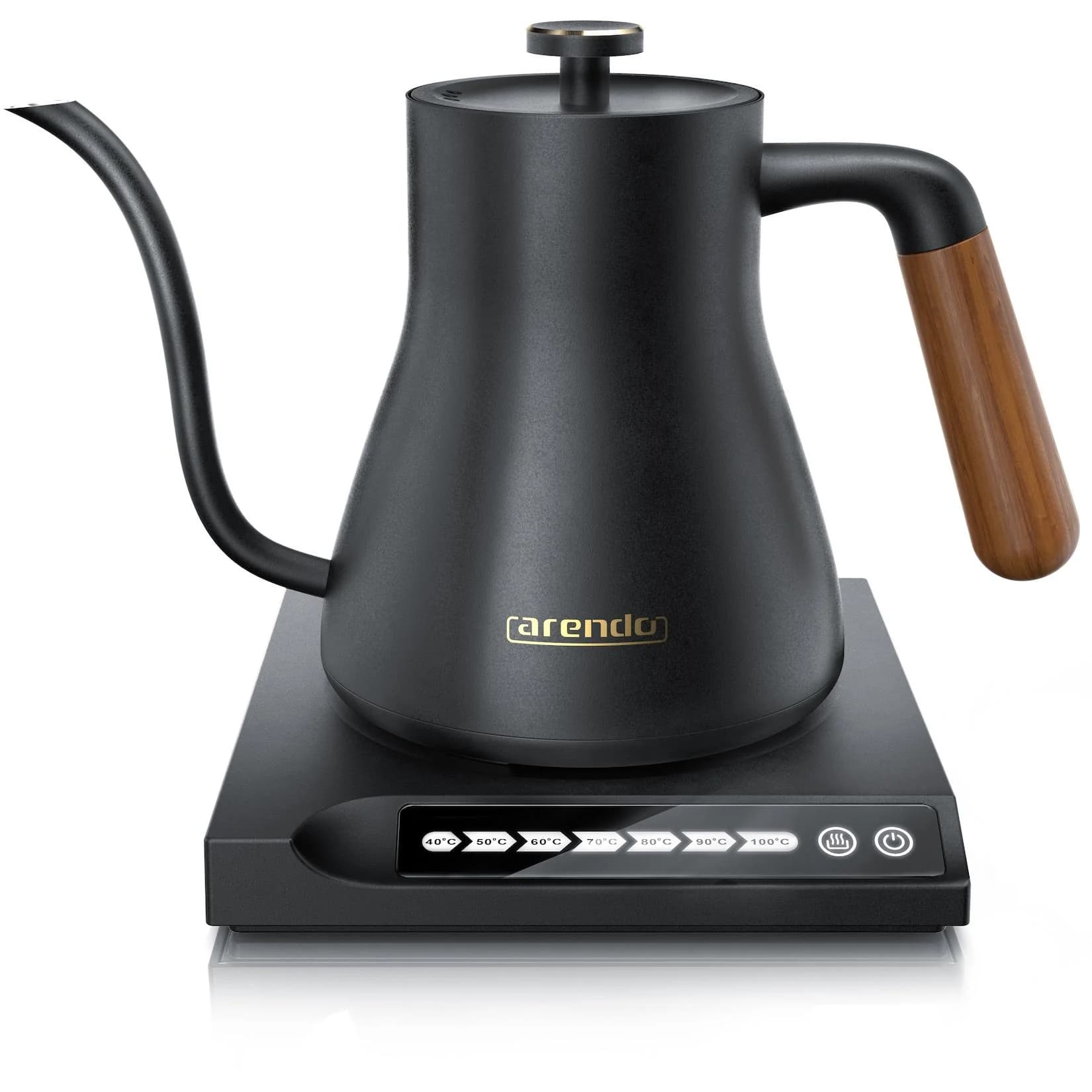 Arendo Wasserkocher aus Edelstahl, Retro, 0,5 l, 1000 W, Temperaturwahl 40° - 100°, Warmhaltefunktion 30 Min, Teekocher