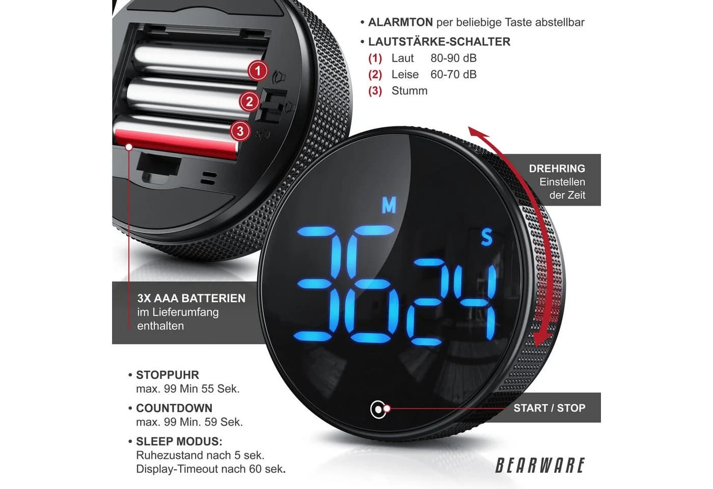 BEARWARE Küchentimer Digital Magnetisch LED Display Countdown - Bild 3
