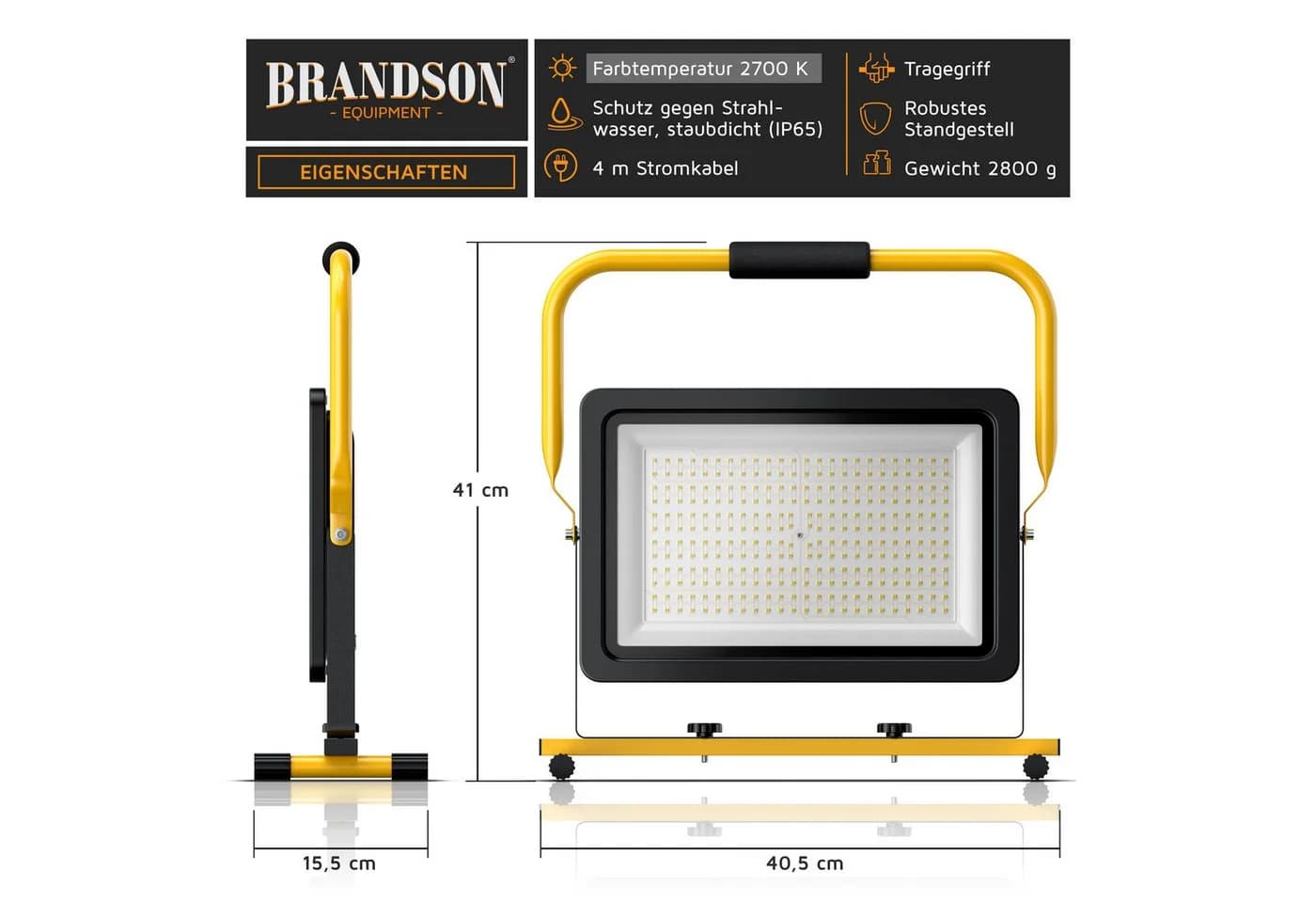 Brandson LED Baustrahler 150W Warmweiß IP65 Wetterfest - Bild 2