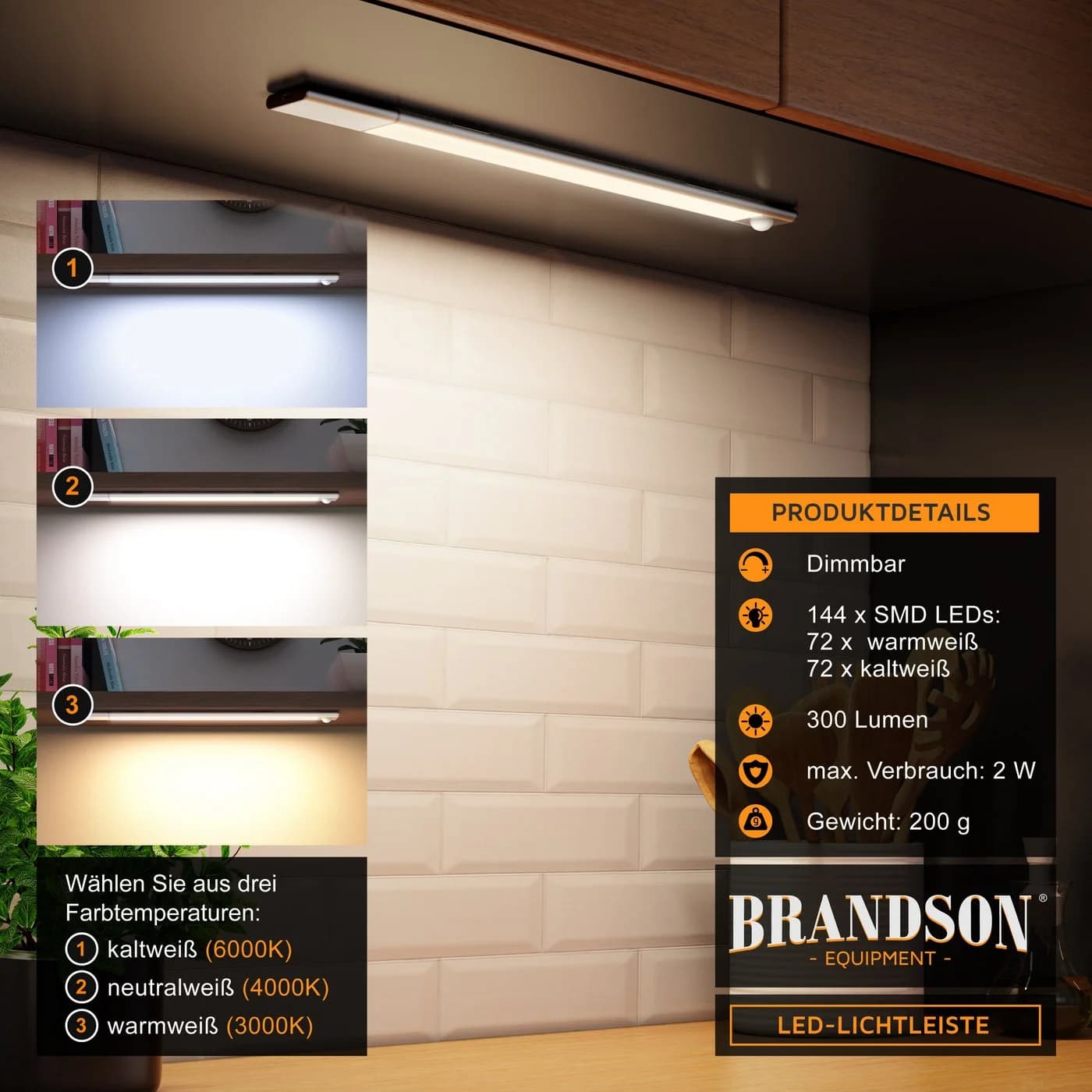 Brandson LED Unterschrankleuchte mit Bewegungsmelder und 3 Lichtfarben - Bild 5