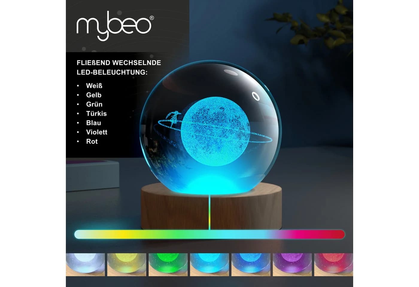 MyBeo LED Dekolicht 3D Glaskugel K9 Kristall RGB Farbwechsel - Bild 5