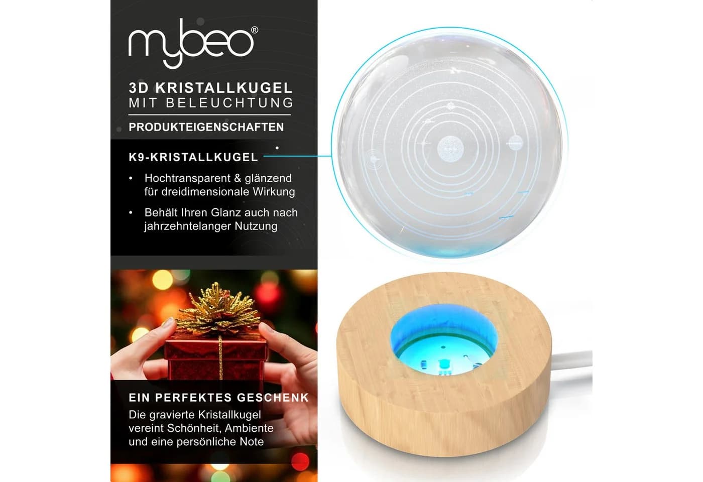 MyBeo LED Dekolicht 3D Glaskugel mit Gravur und Farbwechsel - Bild 3
