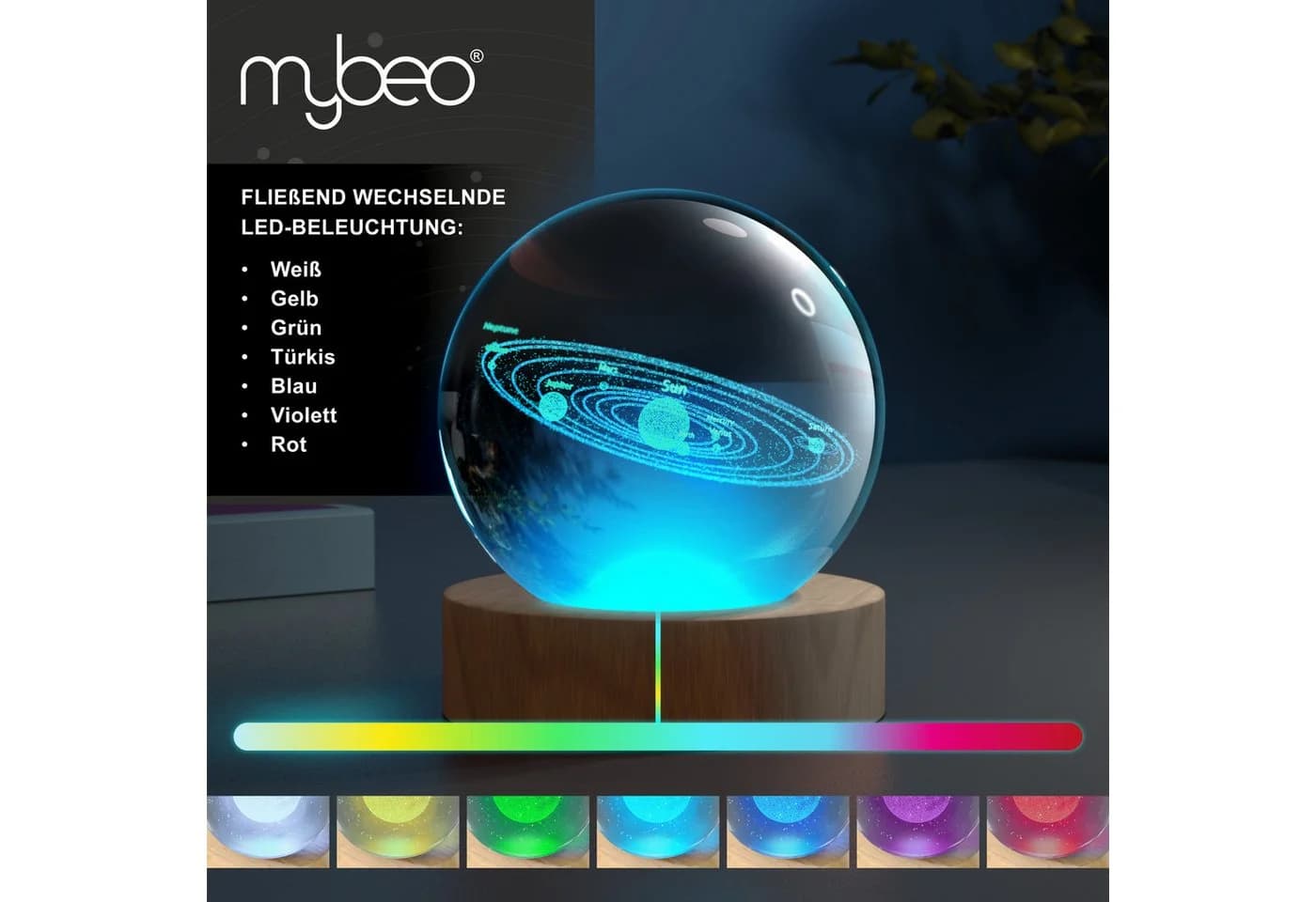 MyBeo LED Dekolicht 3D Glaskugel mit Gravur und Farbwechsel - Bild 5