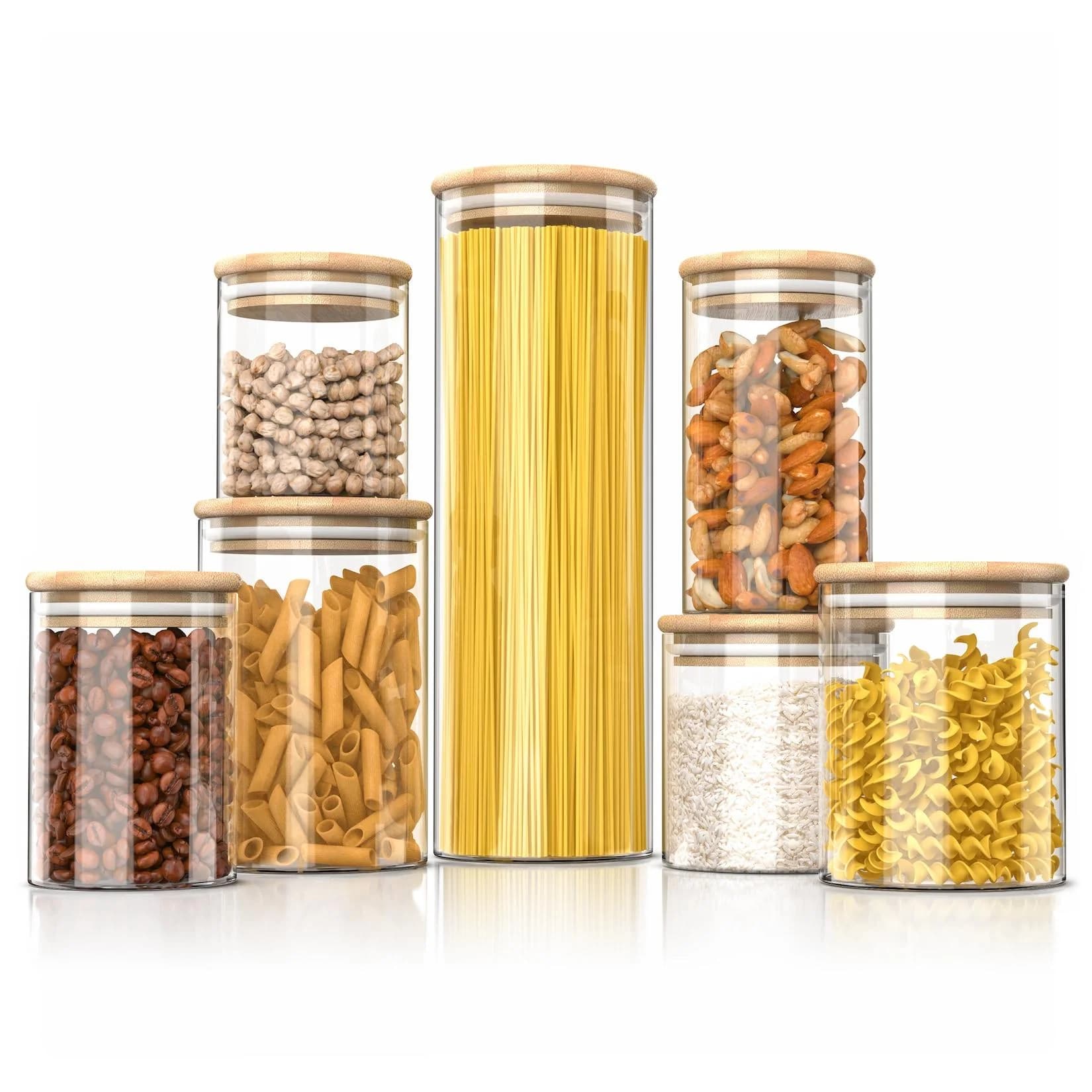 Arendo Glasbehälter-Set 7-tlg. Borosilikatglas Bambusdeckel