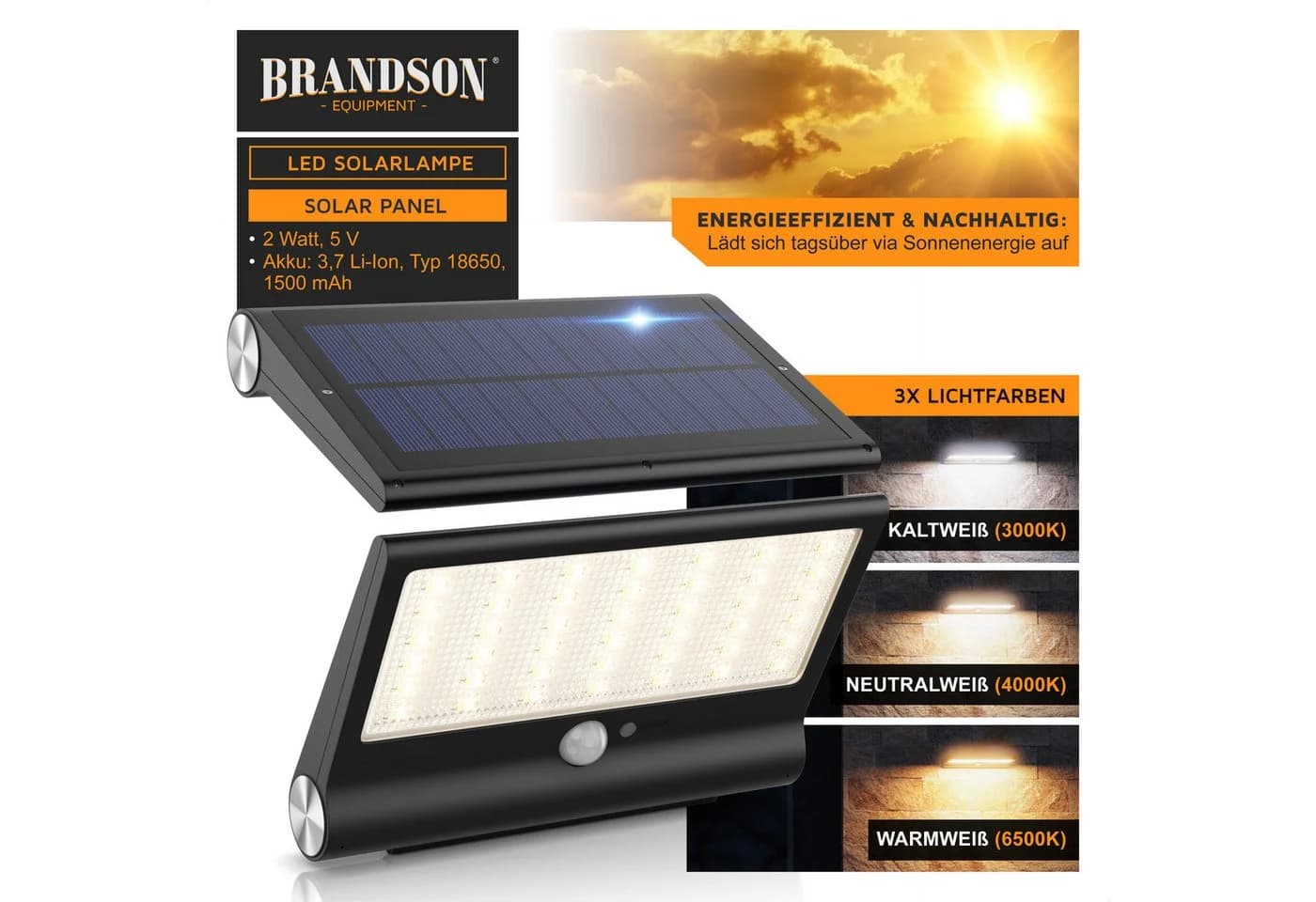 Brandson LED Solarleuchte mit PIR-Sensor 84 LEDs IP54 Schwarz - Bild 5