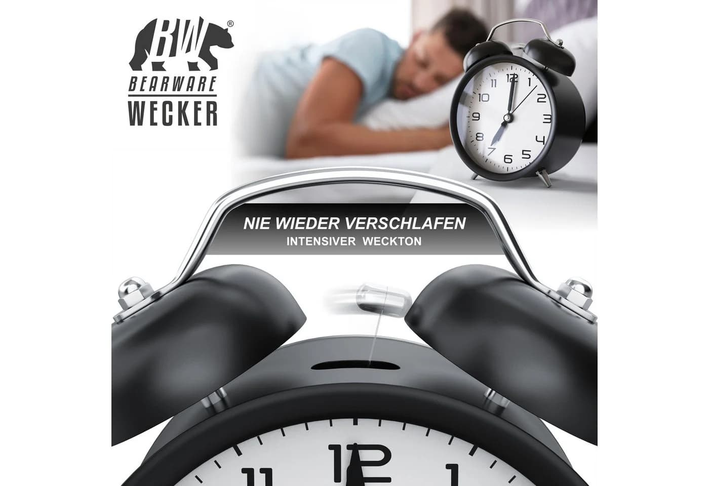 BEARWARE Wecker Analog Retro Weiß LED Beleuchtung Glockenalarm - Bild 5