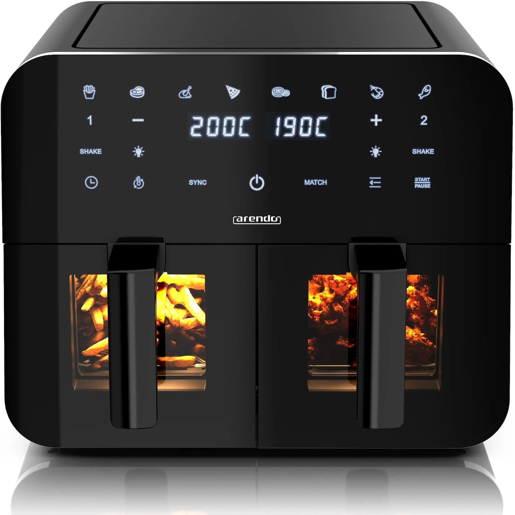 Arendo Heißluftfritteuse XXL 9L Dual Zone Schwarz/Silber