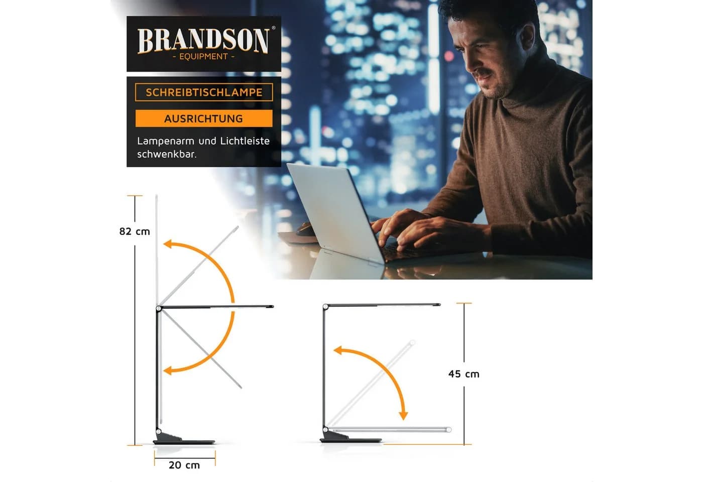 Brandson Schreibtischlampe Metall Schwarz mit Wireless Charging und USB - Bild 5