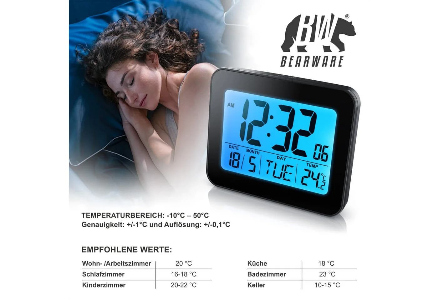 BEARWARE Digitalwecker Kompakt mit Temperaturanzeige und LCD - Bild 4