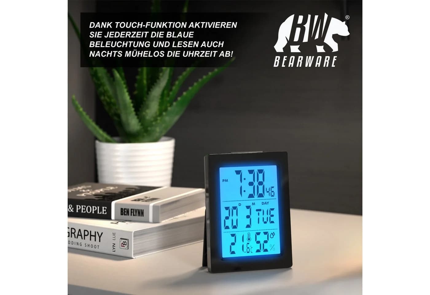 BEARWARE Digitalwecker Schwarz mit Temperaturanzeige & 2 Alarmen - Bild 5