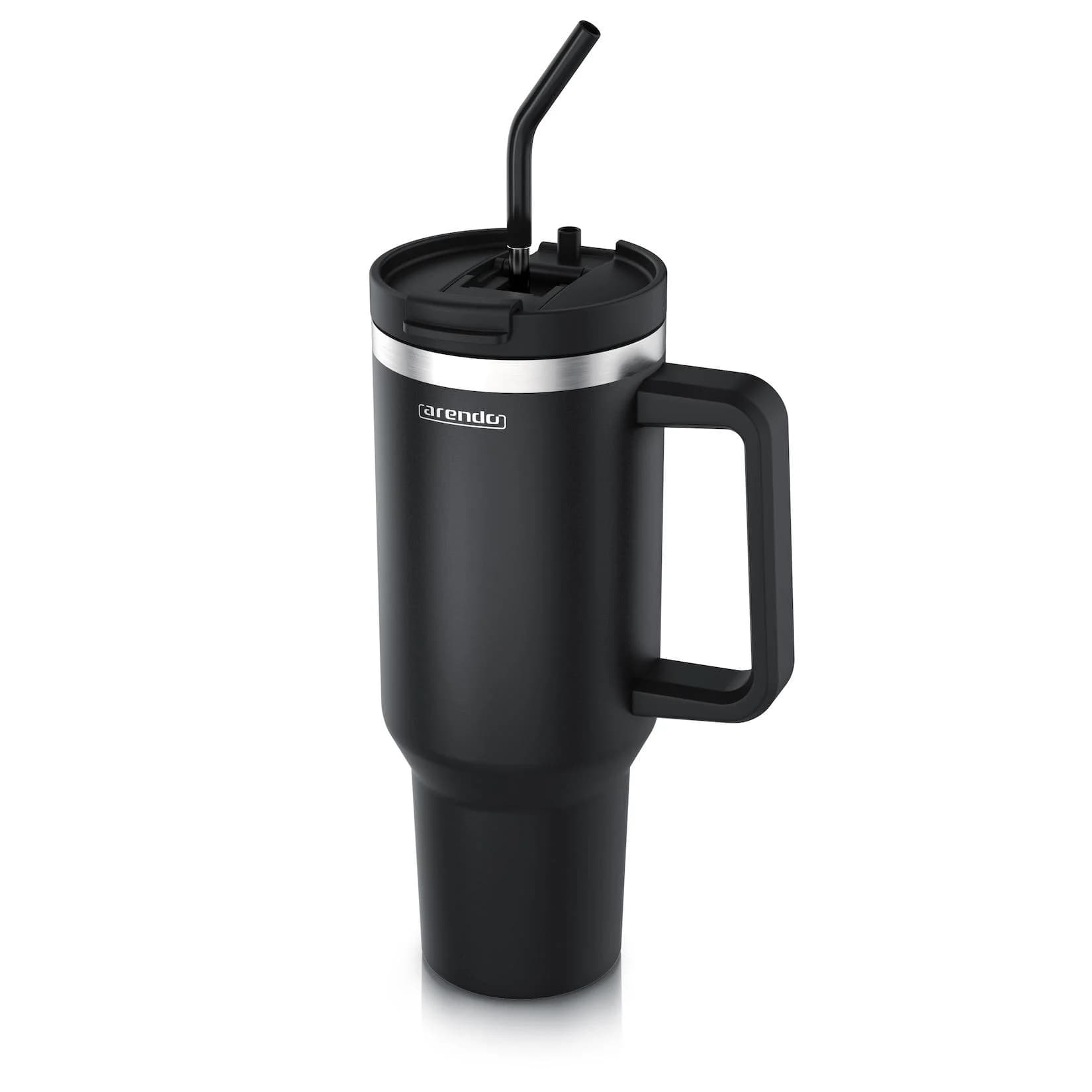 Arendo Thermobecher 1200 ml Edelstahl Tumbler mit Deckel, Henkel, Strohhalm, doppelwandig, vakuumdicht, auslaufsicher