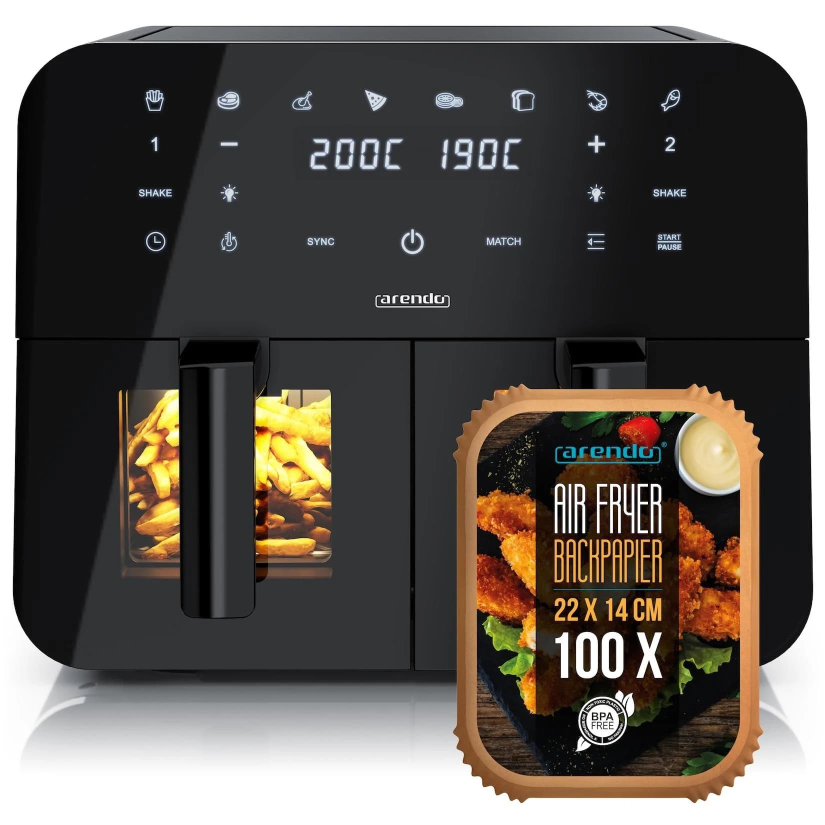 Arendo Heißluftfritteuse 2400 W Sichtfenster Umluftsystem