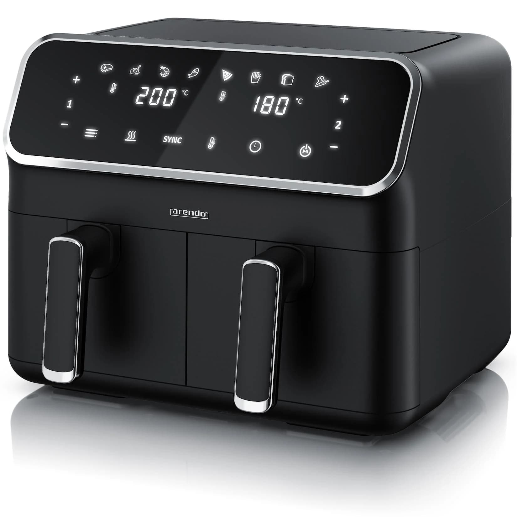 Arendo Heißluftfritteuse XXL, Doppelkammer Airfryer 8 L, Edelstahl, 2700 W