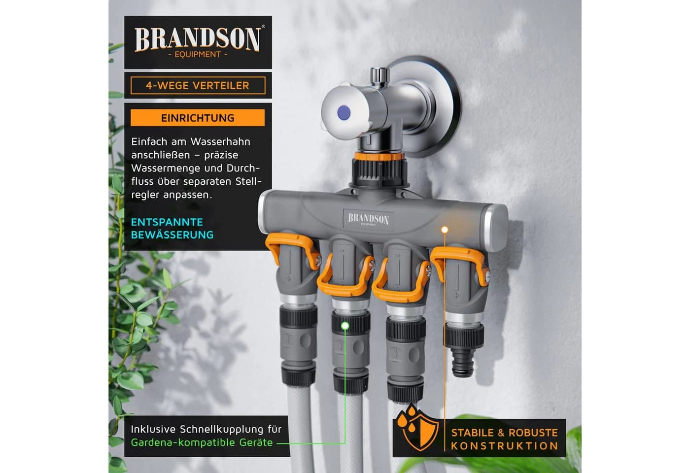 Brandson 4-Wege Wasserverteiler Schwarz/Orange mit 4 Ausgängen - Bild 4