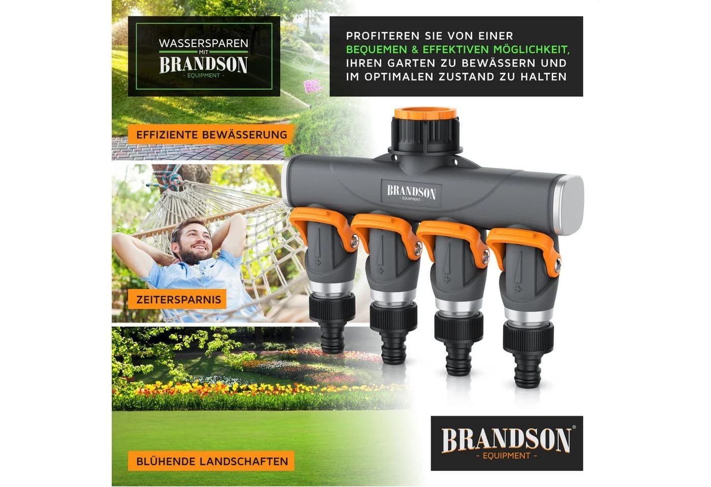 Brandson 4-Wege Wasserverteiler Schwarz/Orange mit 4 Ausgängen - Bild 5