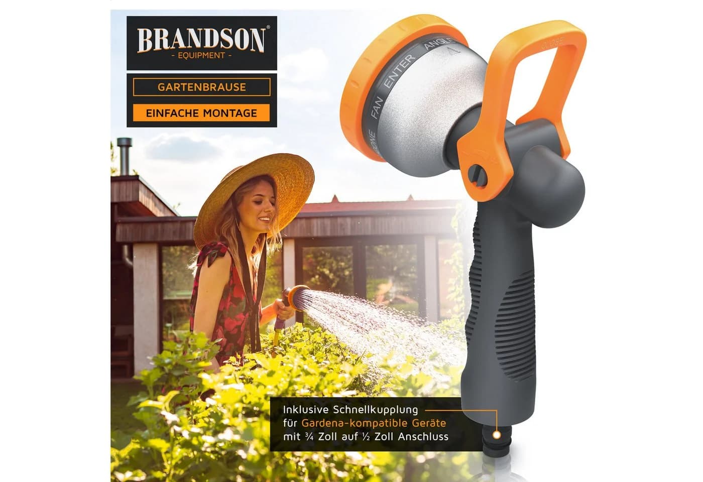 Brandson Multifunktionsbrause Garten Handbrause 9 Sprühprofile Metallkopf - Bild 4