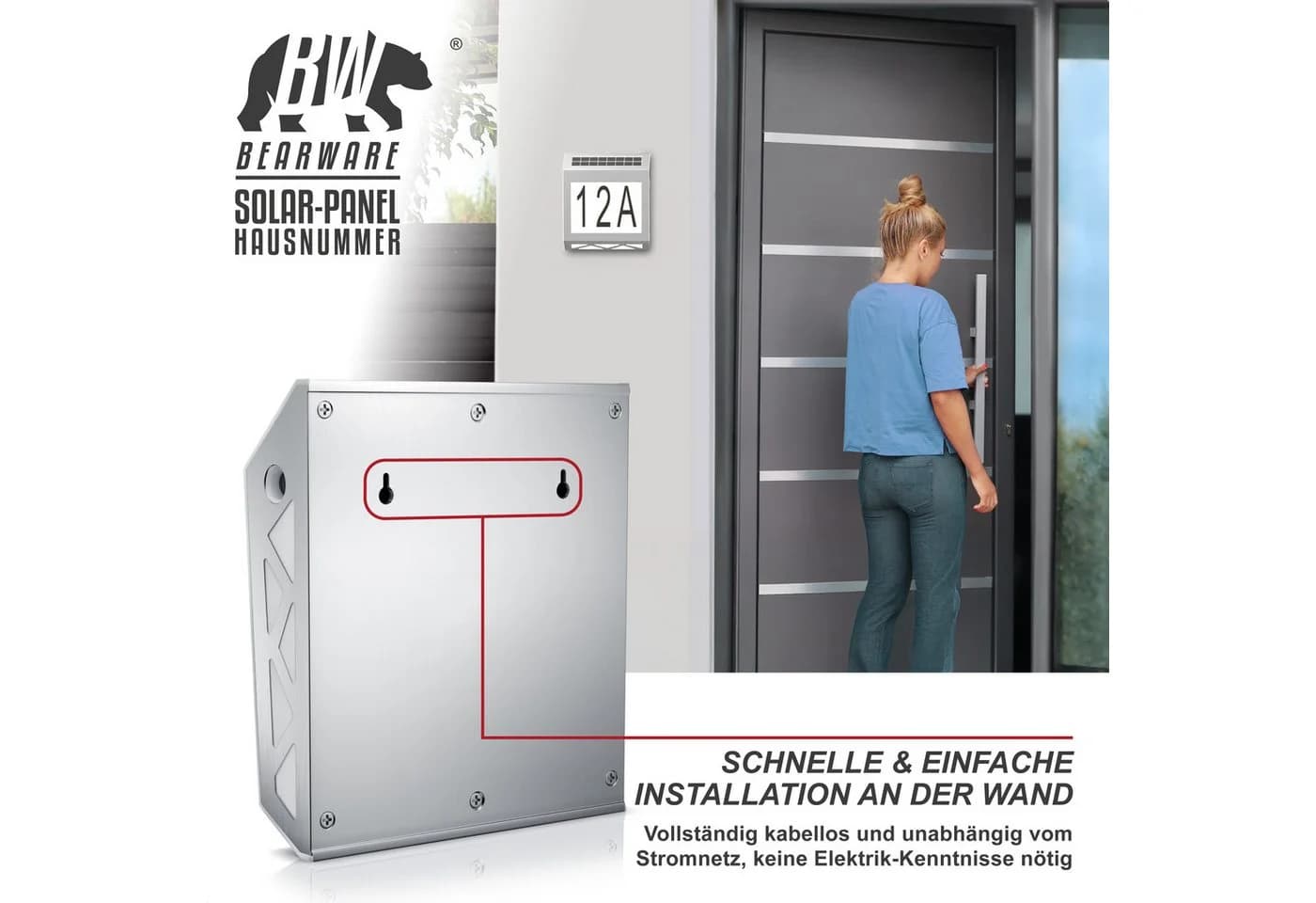BEARWARE LED Solar Hausnummernleuchte Edelstahl Warmweiß PIR - Bild 4