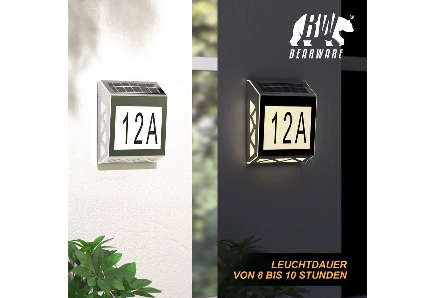 BEARWARE LED Solar Hausnummernleuchte Edelstahl Warmweiß PIR - Bild 5