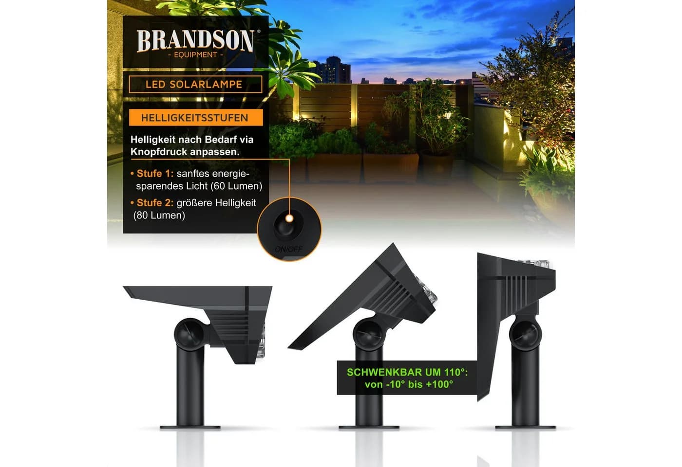 Brandson 10x LED Gartenstrahler Solar Erdspießleuchte Warmweiß IP65 - Bild 4