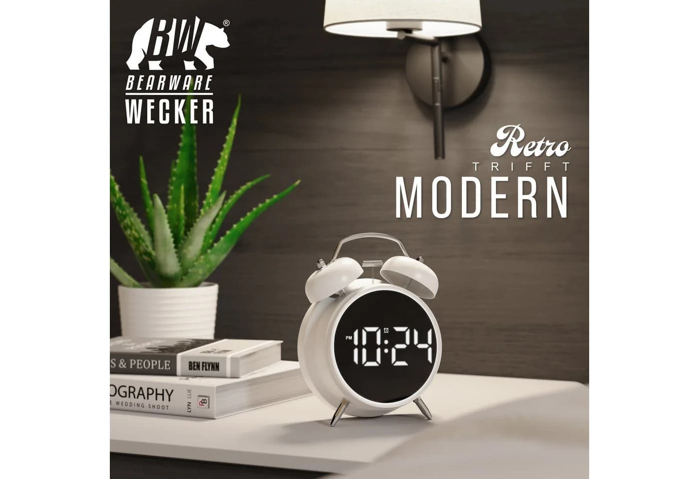 BEARWARE Wecker Digital Retro mit Lichtring und lautem Alarm