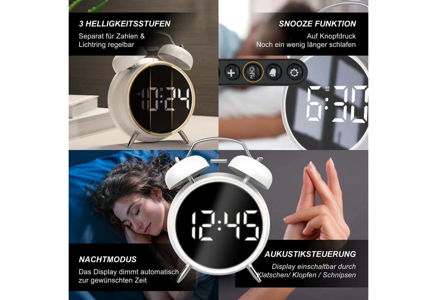 BEARWARE Wecker Digital Retro mit Lichtring und lautem Alarm - Bild 5
