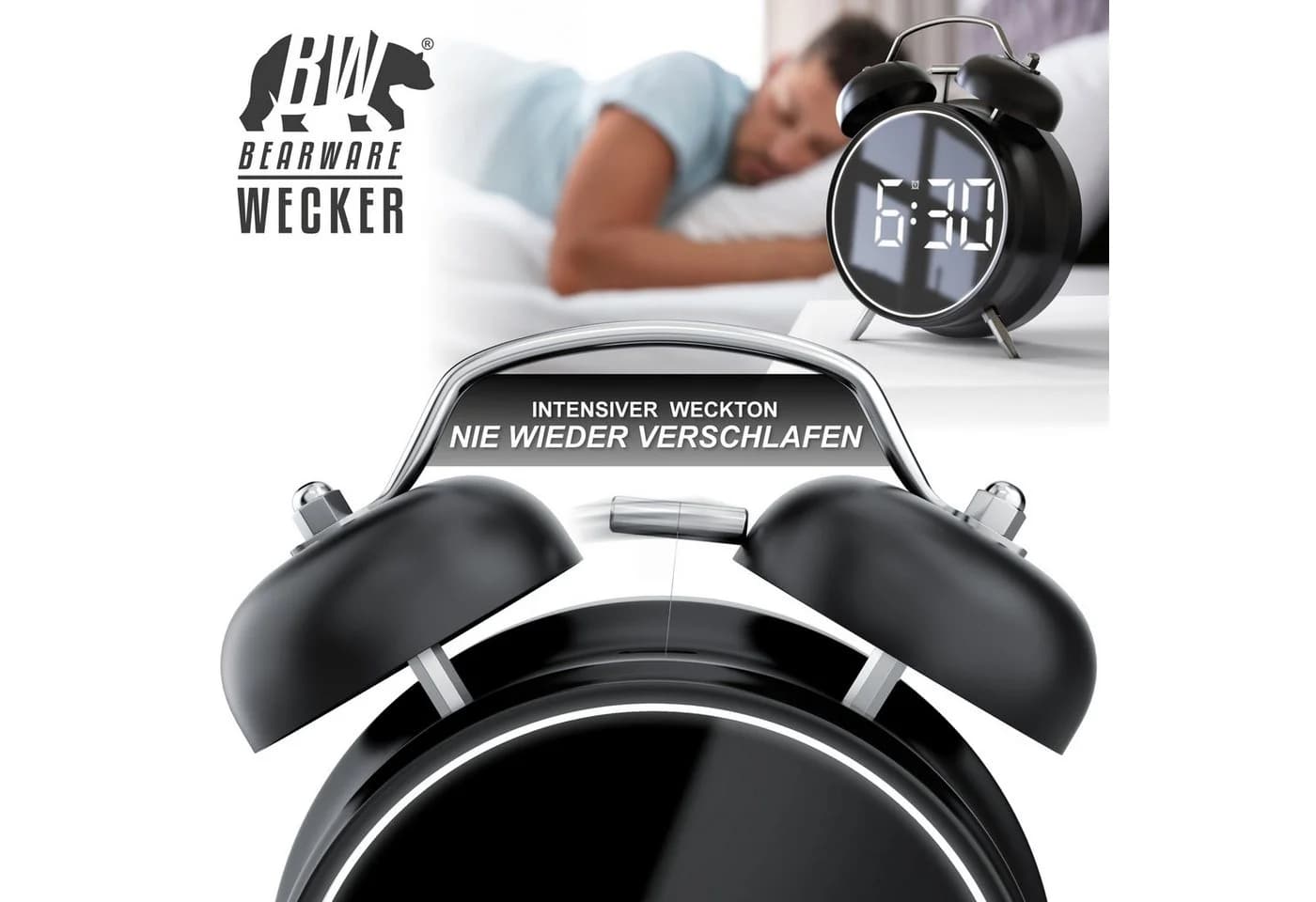 BEARWARE Wecker Digital Retro mit Lichtring und Lautem Alarm - Bild 3