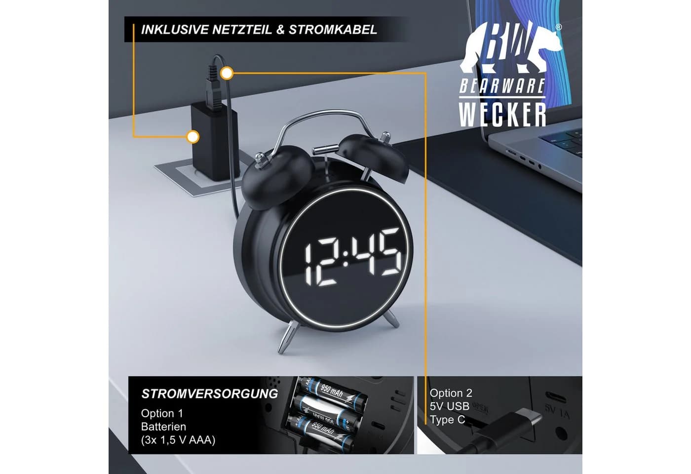 BEARWARE Wecker Digital Retro mit Lichtring und Lautem Alarm - Bild 5