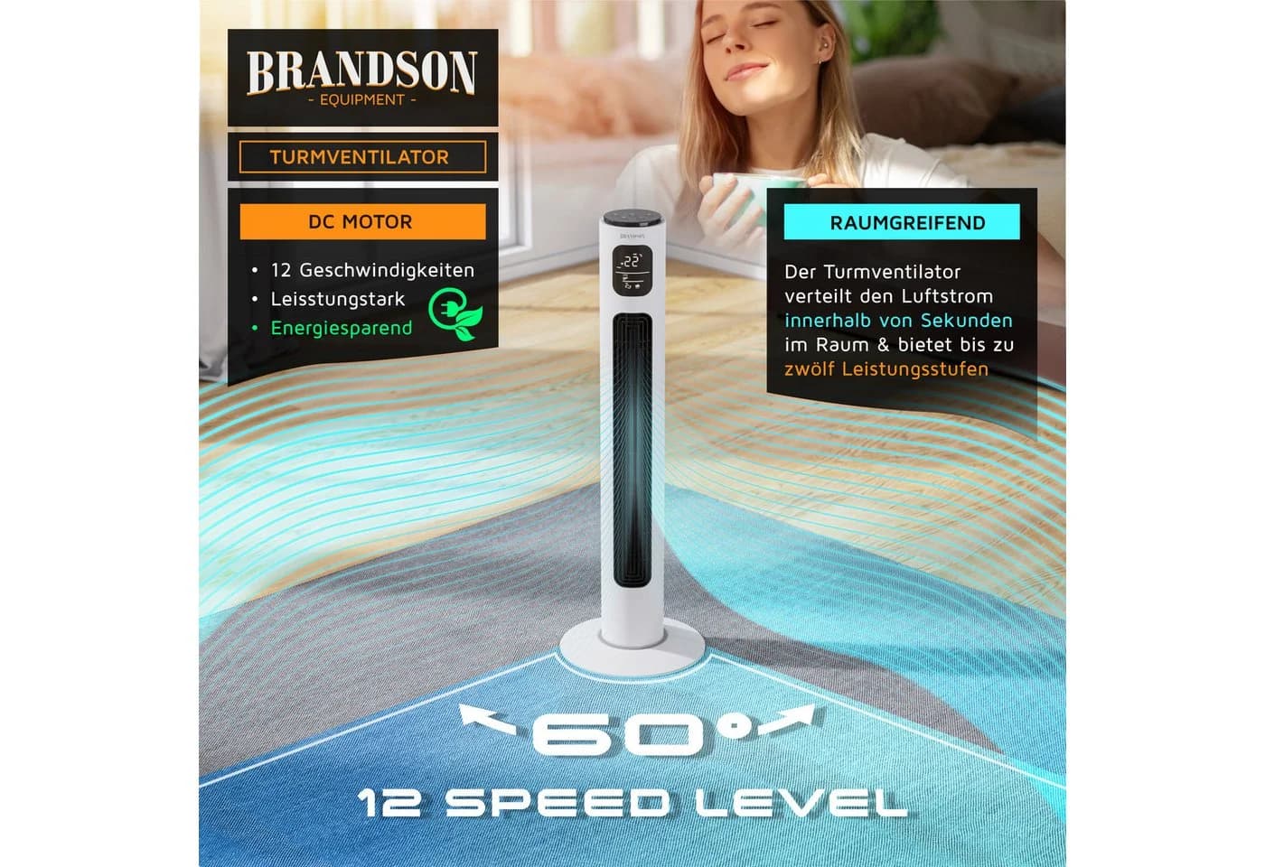 Brandson Turmventilator WiFi Weiß Eco DC-Motor 35W - Bild 3