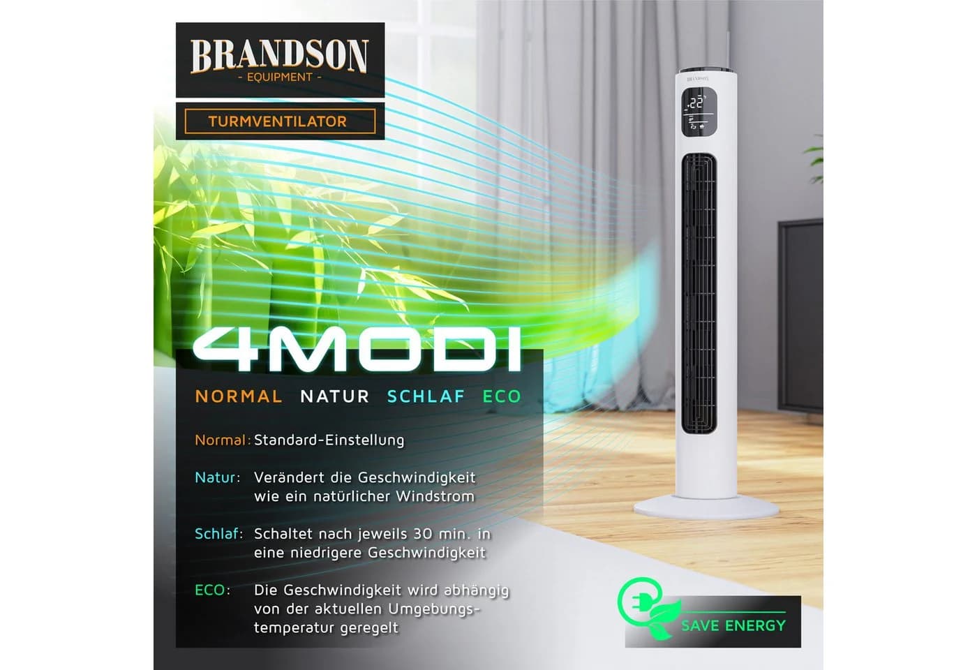Brandson Turmventilator WiFi Weiß Eco DC-Motor 35W - Bild 4