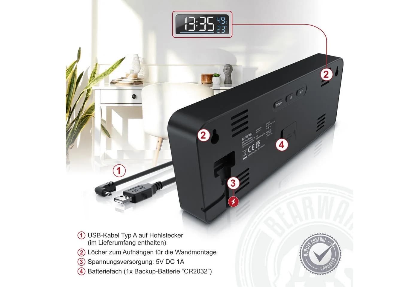 BEARWARE Digitaler LED Wecker 9,5 Zoll mit Sensor und 2 Alarmen - Bild 3
