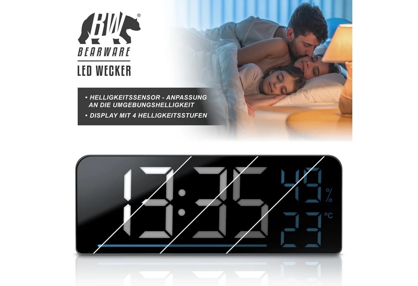 BEARWARE Digitaler LED Wecker 9,5 Zoll mit Sensor und 2 Alarmen - Bild 4