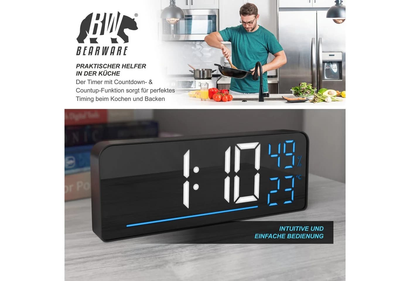 BEARWARE Digitaler LED Wecker 9,5 Zoll mit Sensor und 2 Alarmen - Bild 5