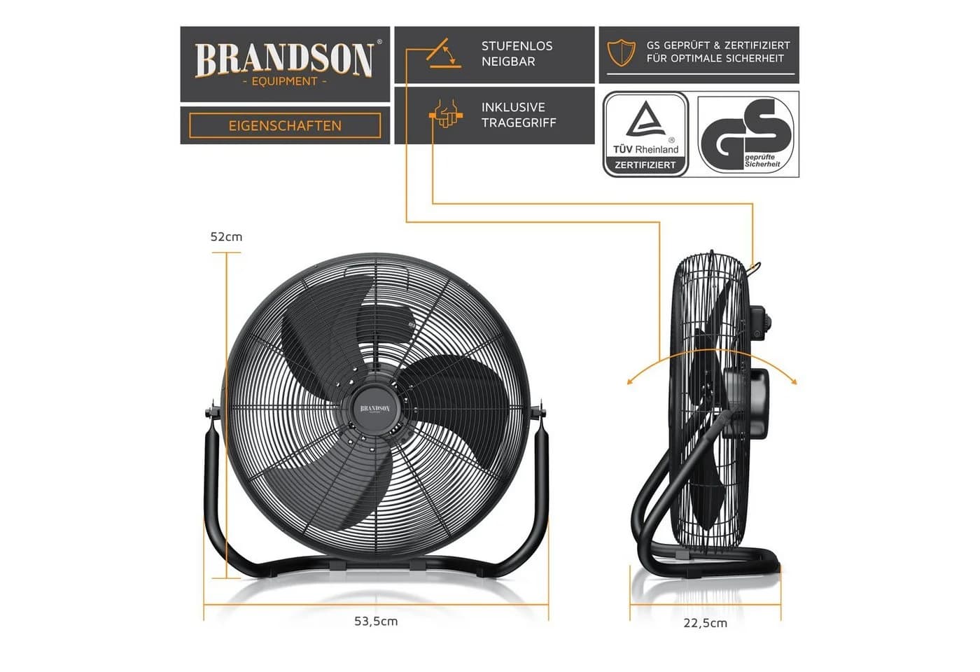 Brandson Bodenventilator Retro Schwarz 120W Hoher Luftdurchsatz - Bild 3