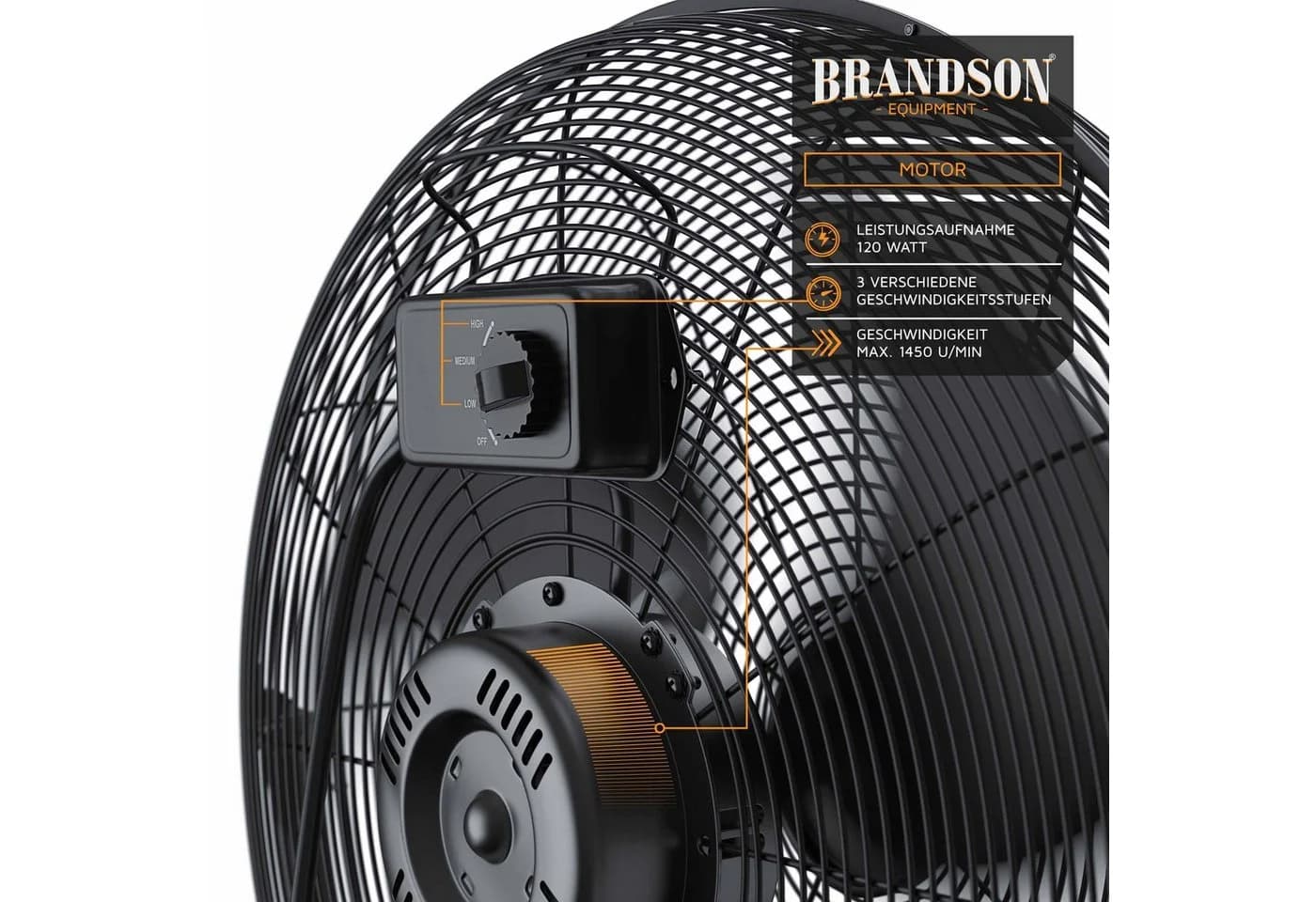 Brandson Bodenventilator Retro Schwarz 120W Hoher Luftdurchsatz - Bild 5