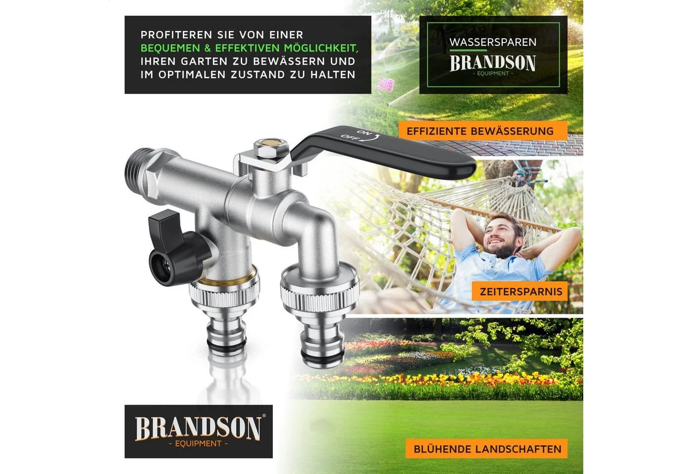 Brandson Garten-Wasserhahn Doppelanschluss Messing Silber - Bild 5