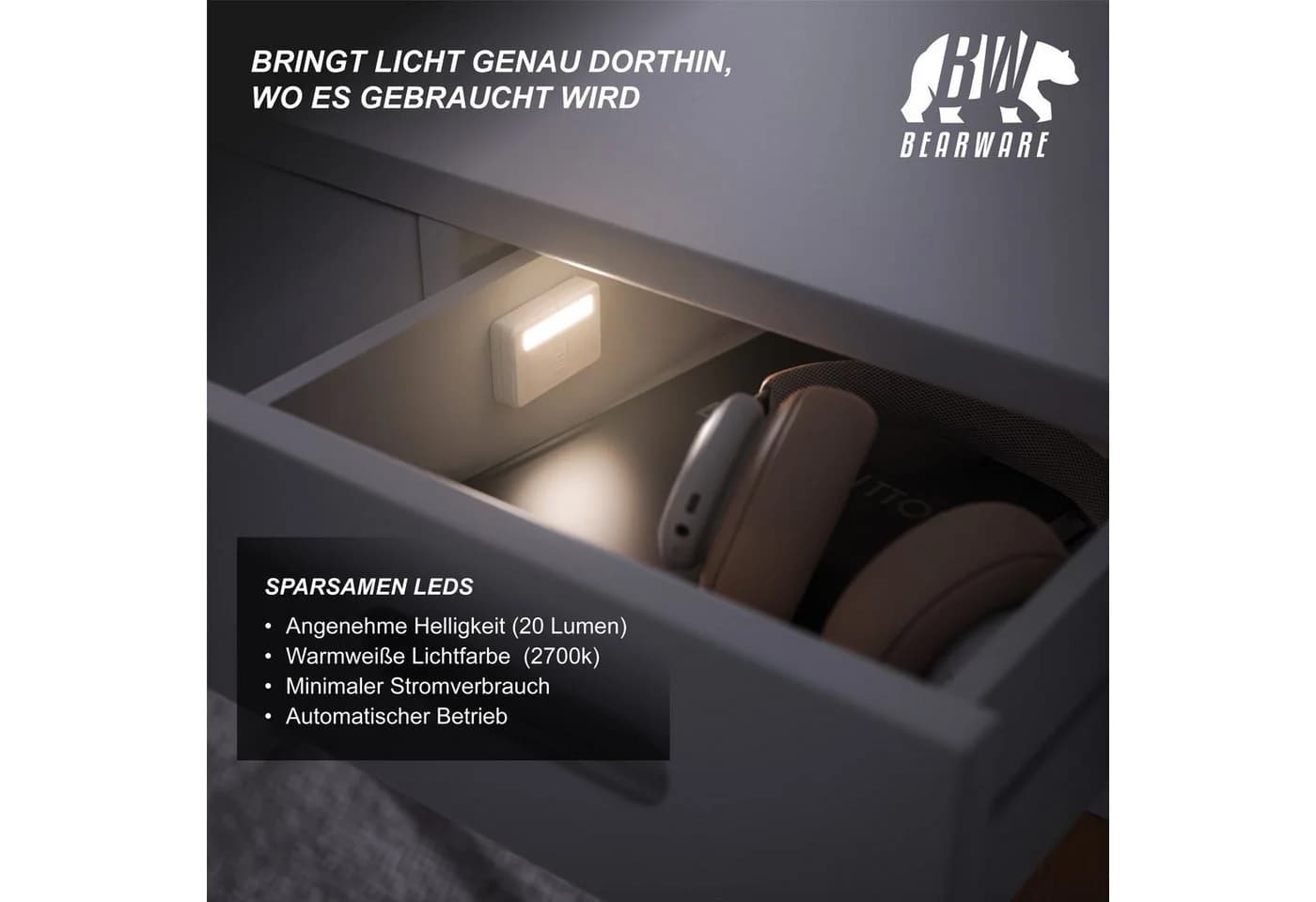 BEARWARE LED Schubladenleuchte Warmweiß mit Magnetsensor - Bild 5