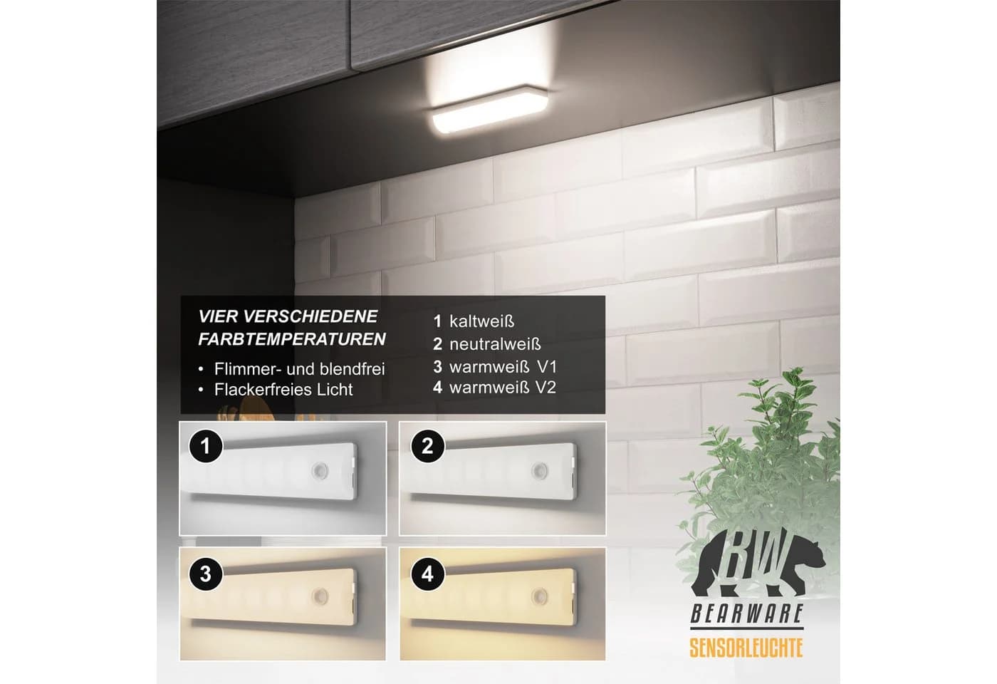 BEARWARE Smarte LED-Sensorleuchte mit Bewegungsmelder 4 Lichtfarben - Bild 4