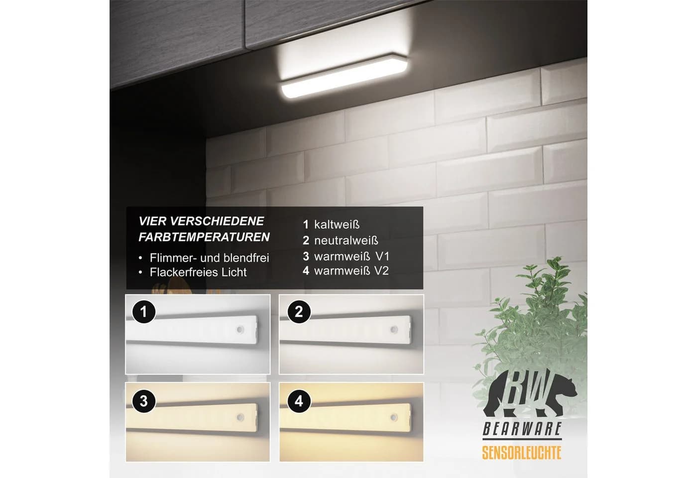 BEARWARE Smarte LED-Sensorleuchte mit Bewegungsmelder 4 Lichtfarben - Bild 4