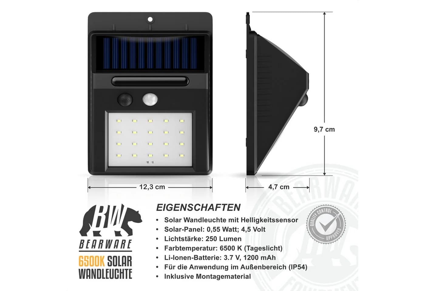 BEARWARE LED Solarleuchte Außen mit Bewegungsmelder & Akku Schwarz