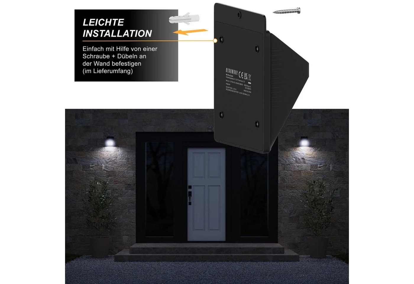 BEARWARE LED Solarleuchte Außen mit Bewegungsmelder & Akku Schwarz - Bild 3
