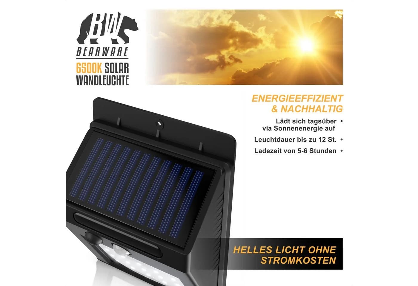 BEARWARE LED Solarleuchte Außen mit Bewegungsmelder & Akku Schwarz - Bild 4