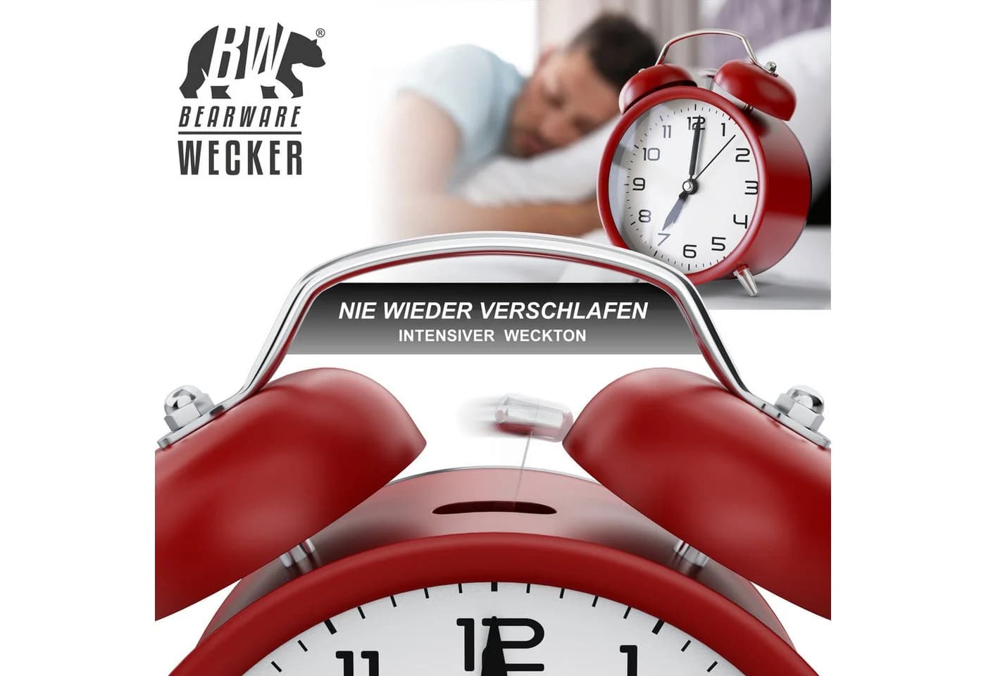 BEARWARE Wecker Analog, rund, mit Licht, Retro, lauter Glockenalarm für Tiefschläfer - Bild 5