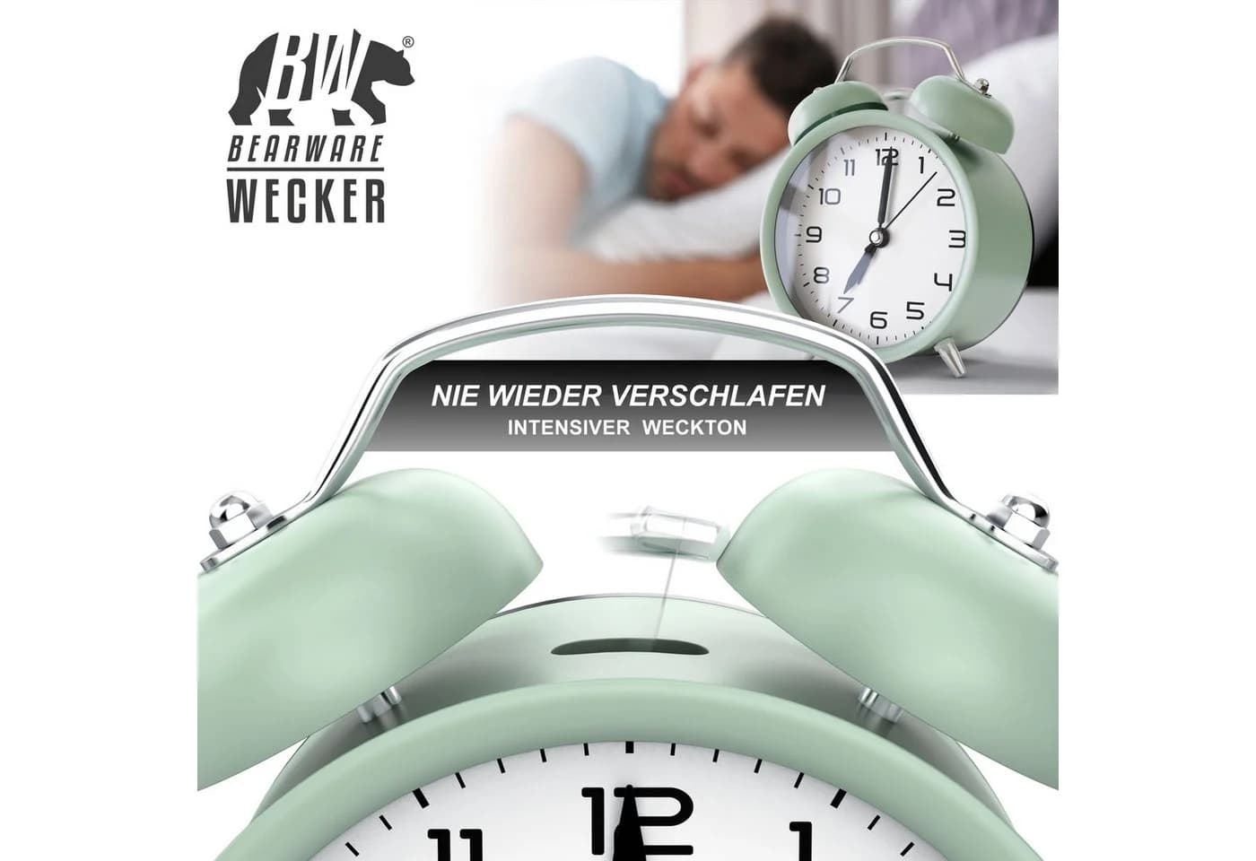 BEARWARE Wecker Analog, rund, mit Licht, Retro, lauter Glockenalarm für Tiefschläfer - Bild 5