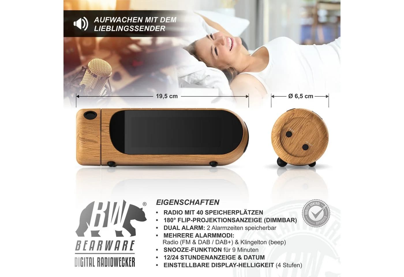BEARWARE Radiowecker DAB+ mit Projektion und Dual Alarm