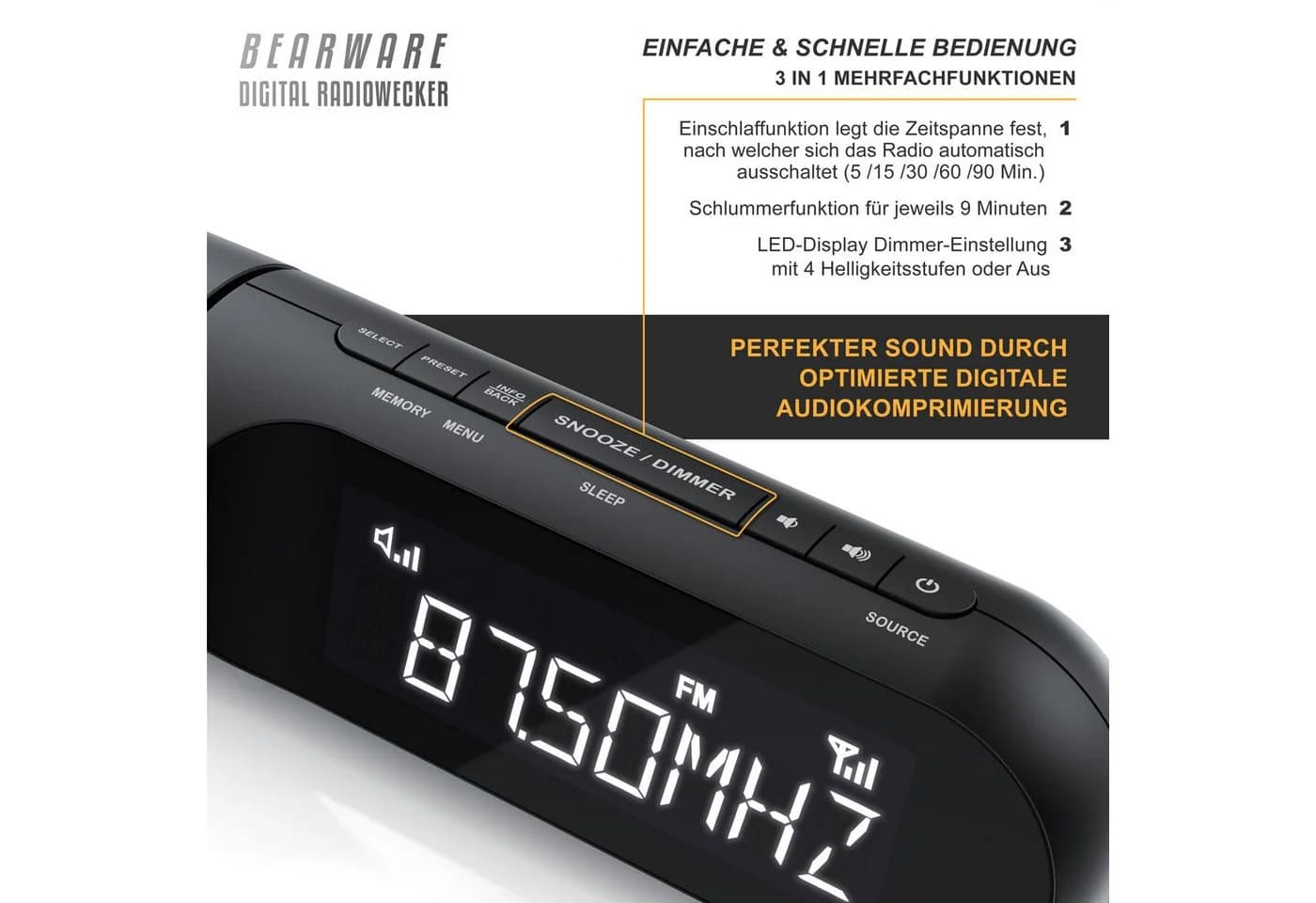 BEARWARE Radiowecker mit DAB+ Projektion und Dual Alarm - Bild 3
